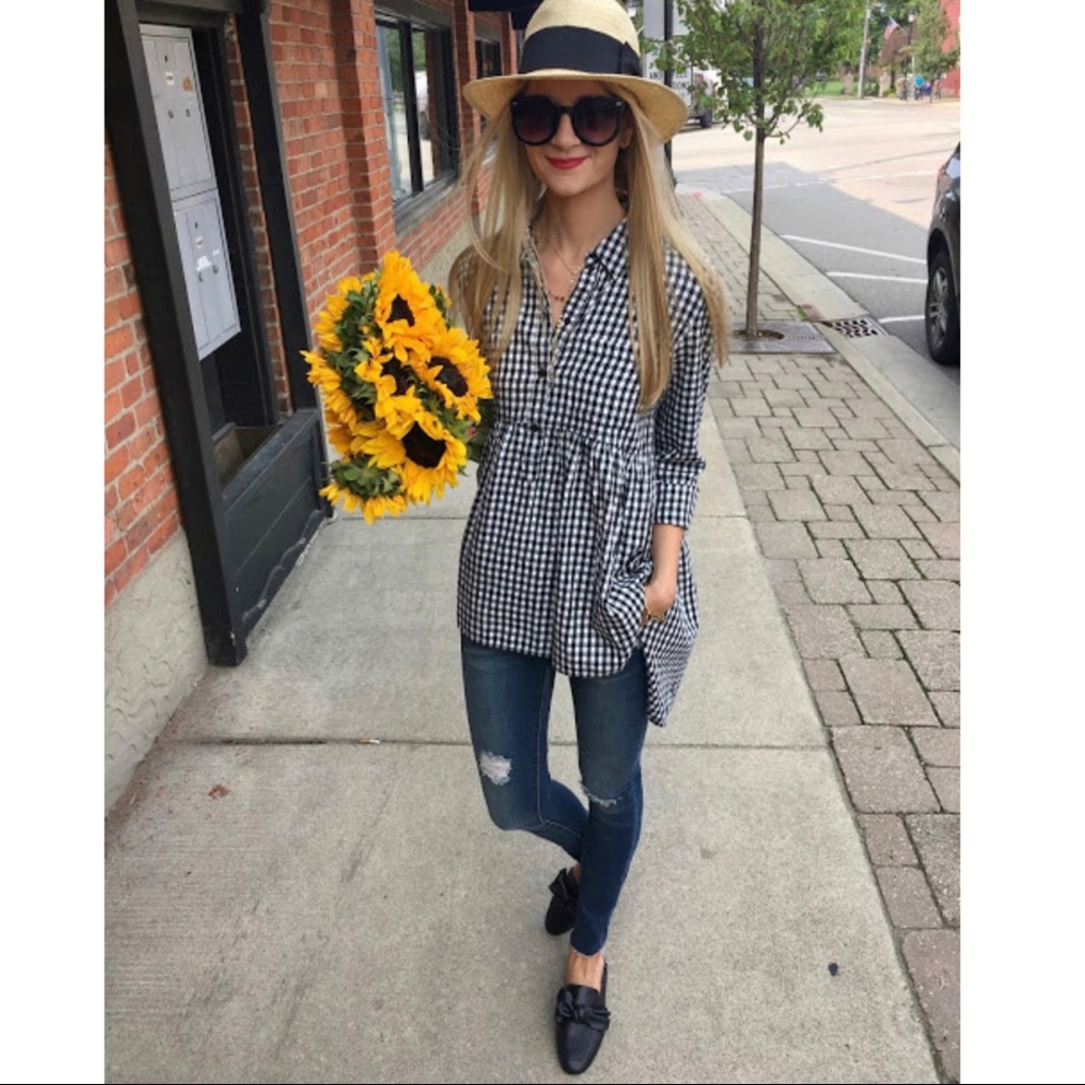 Zara Gingham High-Low,Blouse babydoll top SMALL